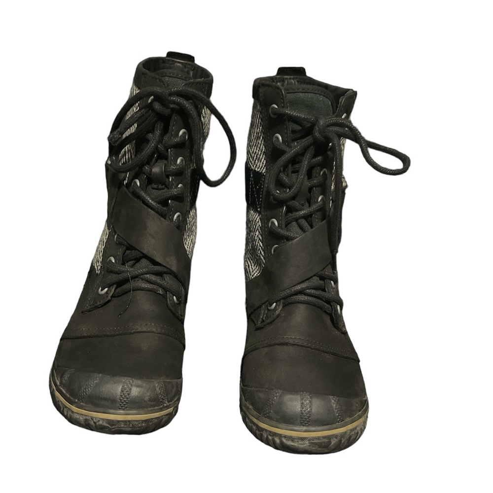 Sorel black grey herringbone slim lace up low heel boots 7.5 NEW